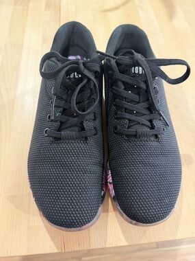 NOBULL Black Knit Sneakers with Pink and Blue Patterned Sole
